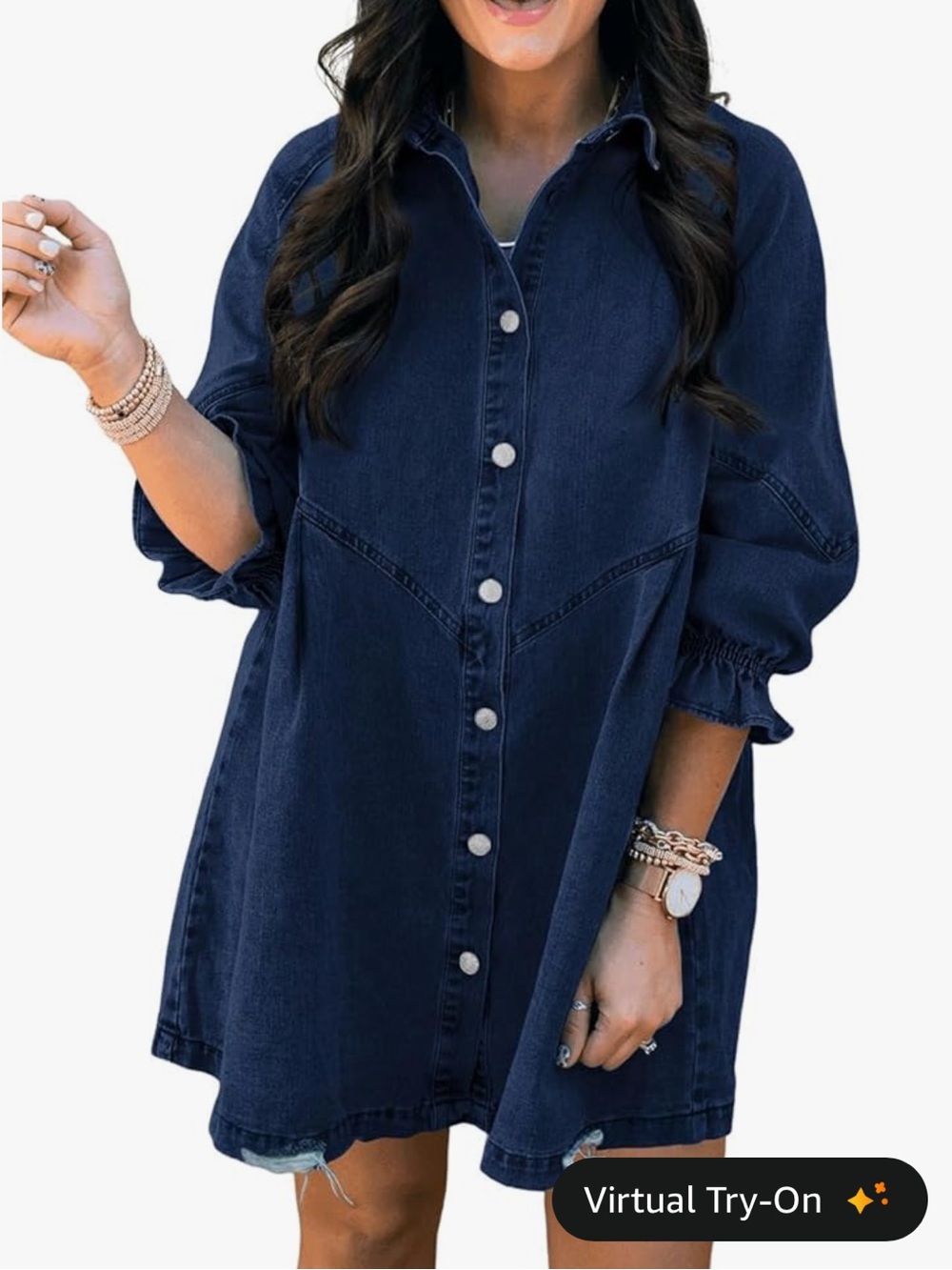 🩷 Super Cute Size M dark blue Denim Shirt Dress with distressing along hem.